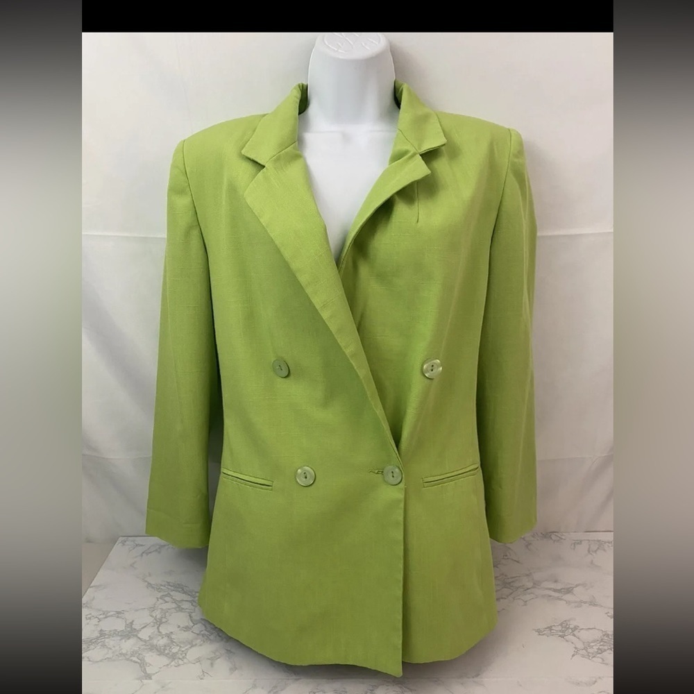 Fundamental Things Petites Double Breasted Lined Blazer Womens 10P Green Coat J1
